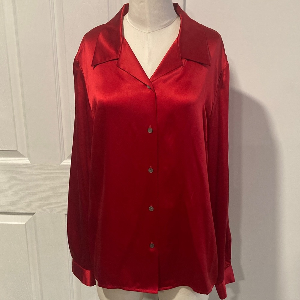 vintage unworn David Brooks red silk blouse 14